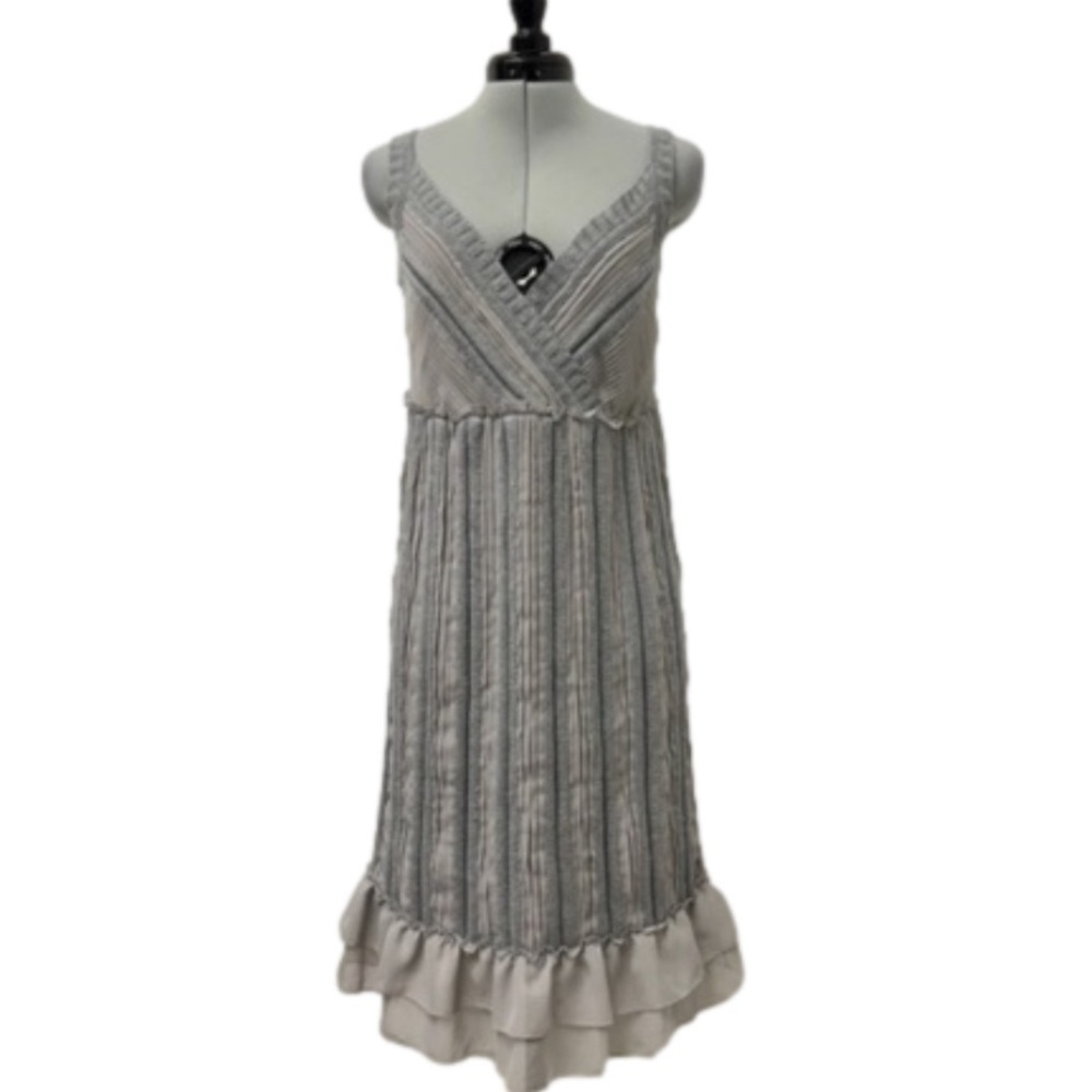 NWT Calvin Klein Sz S Y2K Knit Empire Tiered Chiffon Ruffle Midi Slip Dress - Picture 2 of 12
